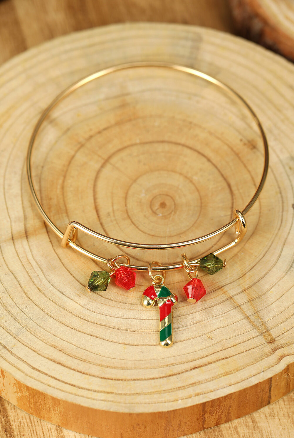 Gold Christmas Candy Cane Beading Pendant Bracelet