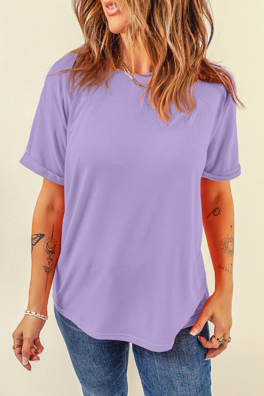 Dark Blue Casual Plain Crew Neck Tee