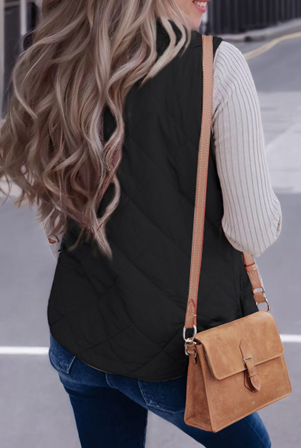 Black Fleece Lined Quilted Zip up Vest Coat