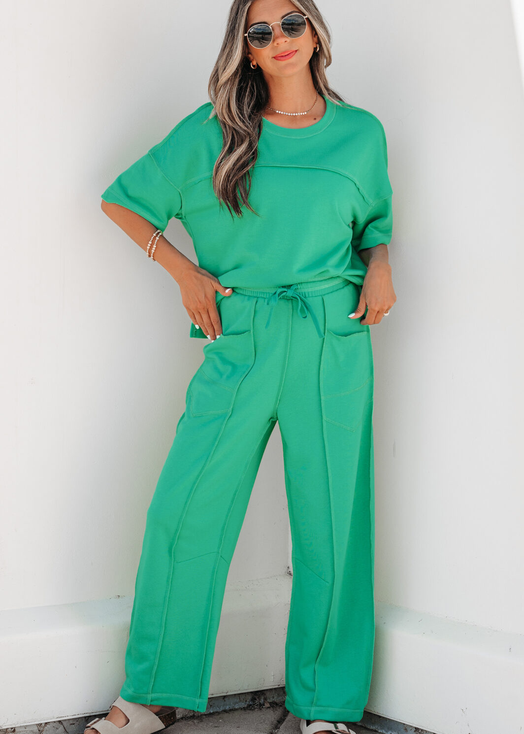 Mint Green Drop Shoulder Boxy Tee and Barrel Pants Set