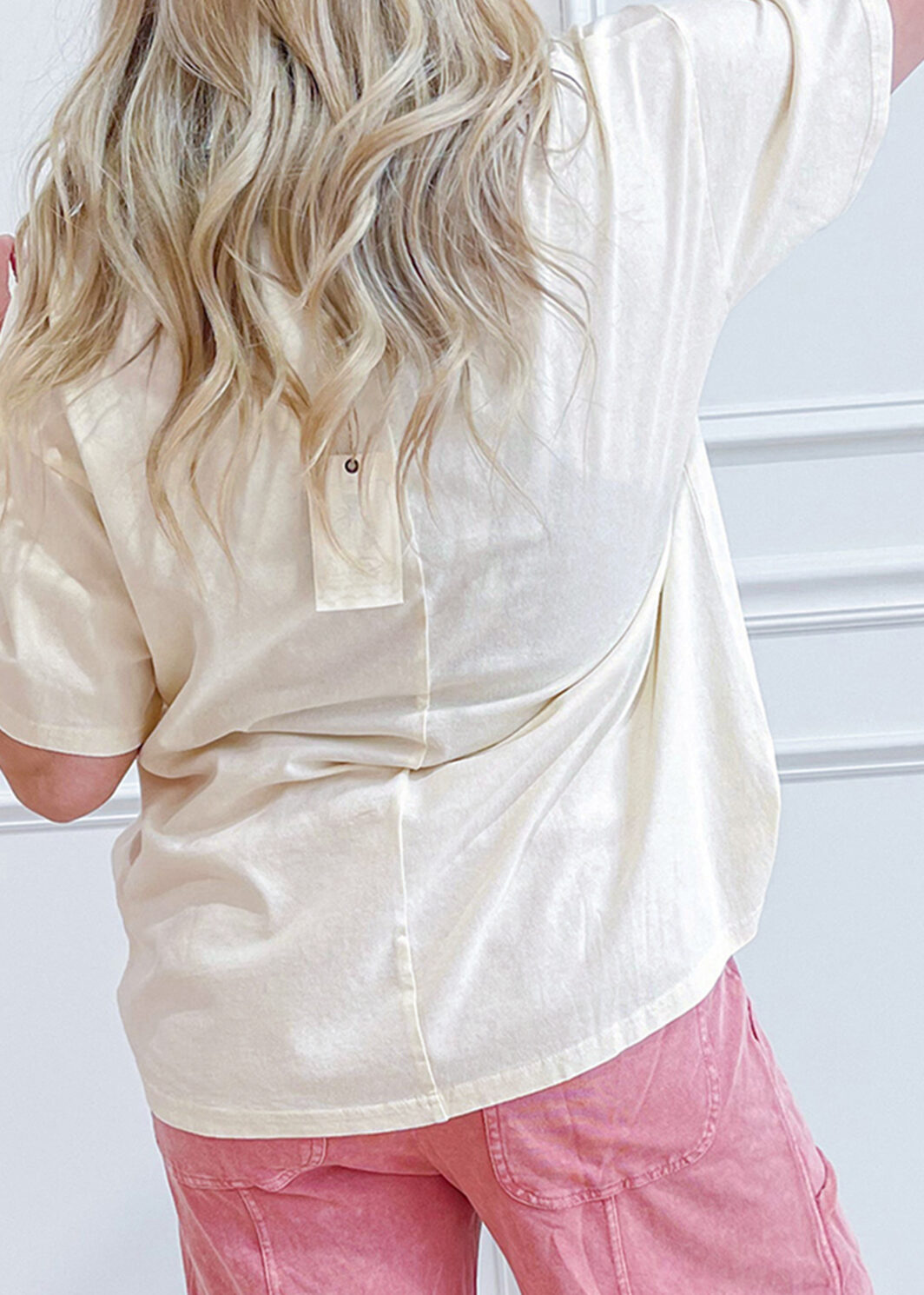 Beige Star Print Stud Detail Cotton Jersey Top