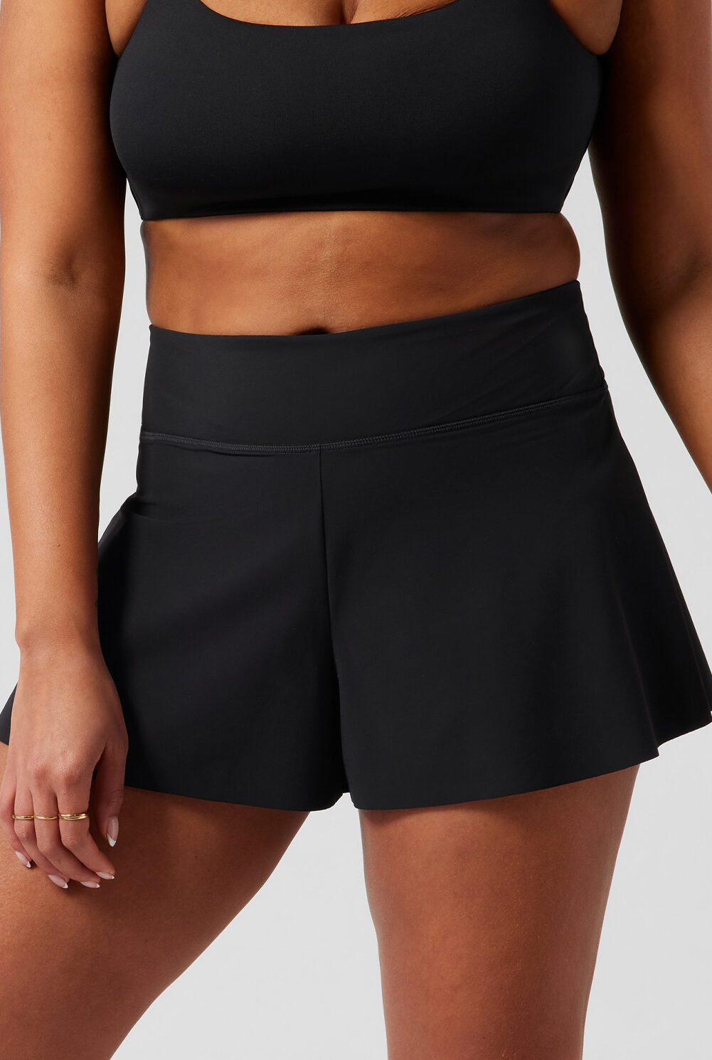 Black Solid Color High Waist Wide Leg Swim Bottom