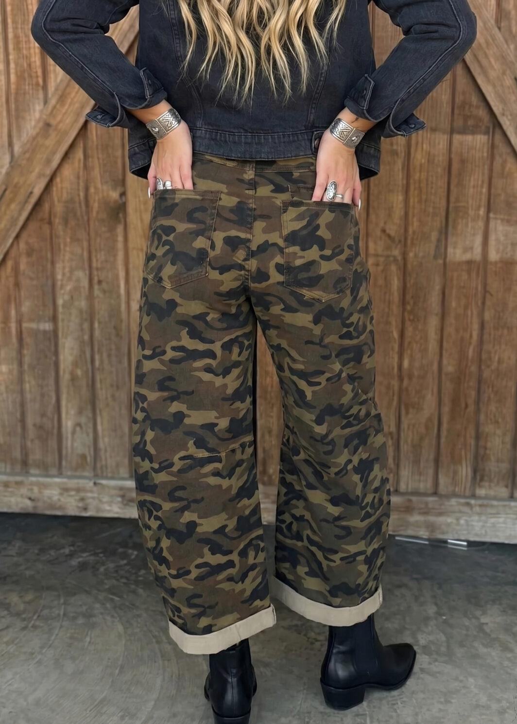 Multicolour Camouflage Print Retro Grommet Tie Waist Loose Jeans