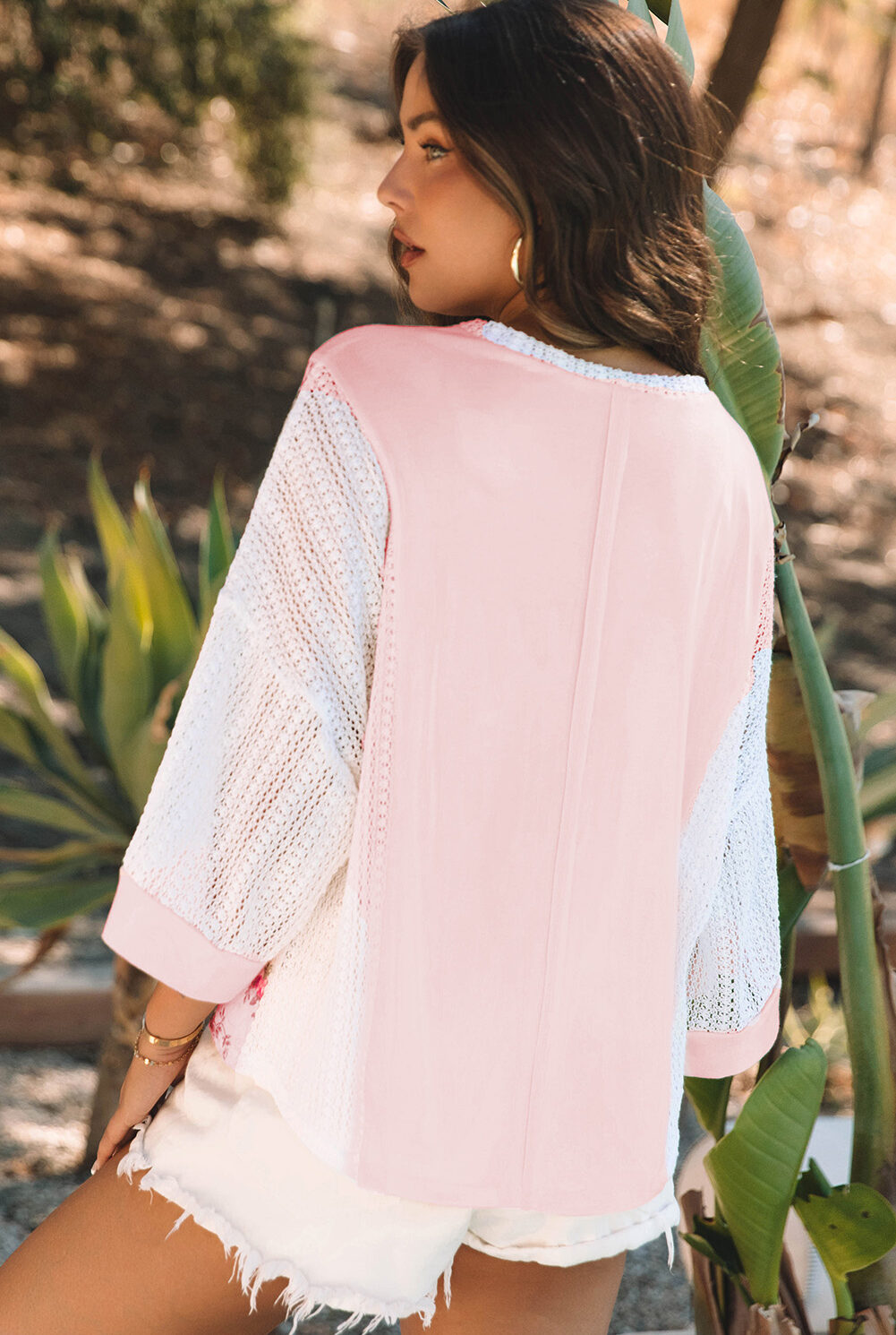 Delicacy Floral Lace Crochet Patchwork Batwing Sleeve Blouse