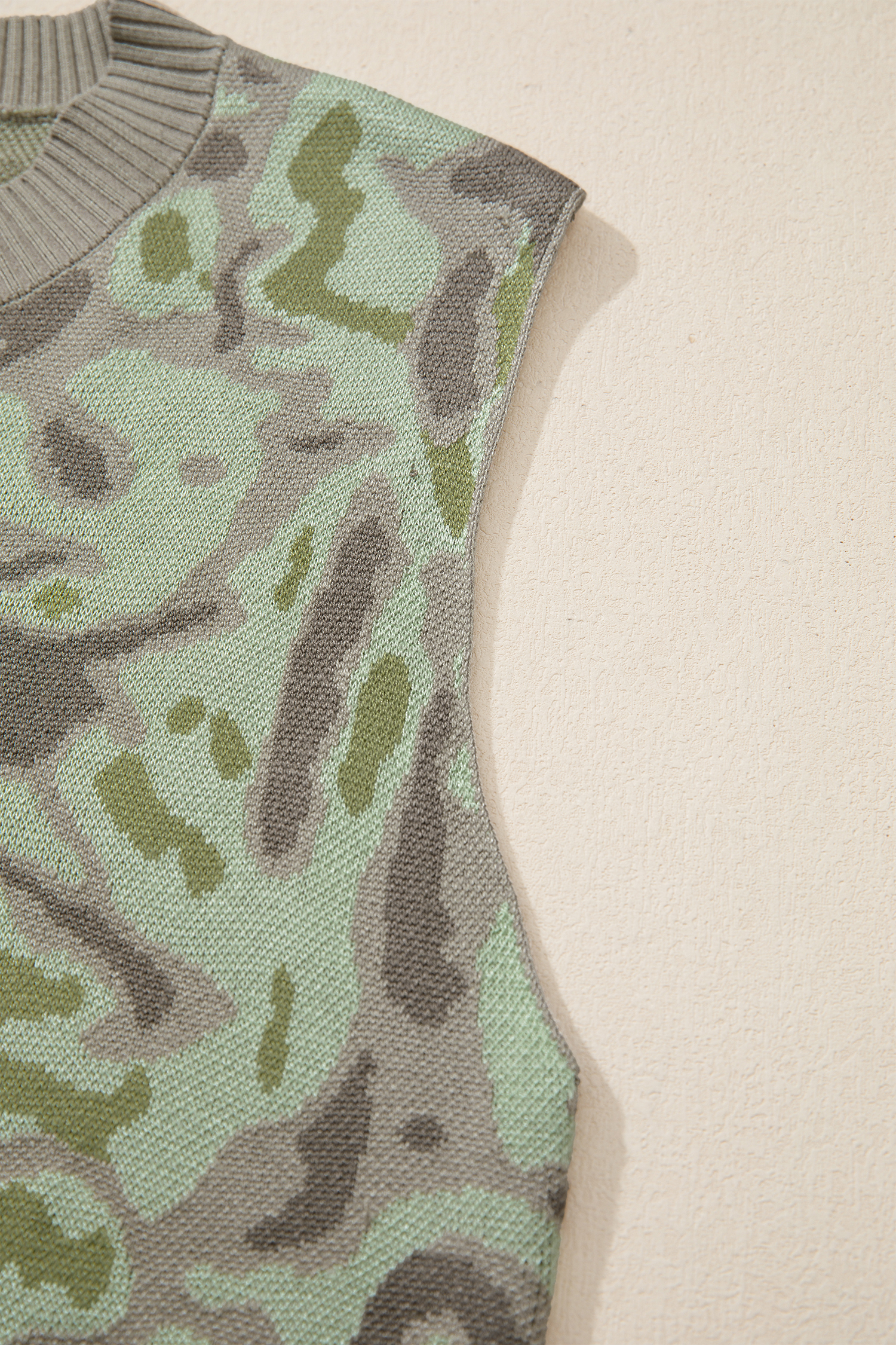 Green Camo Print Button Front Loose Sweater Vest