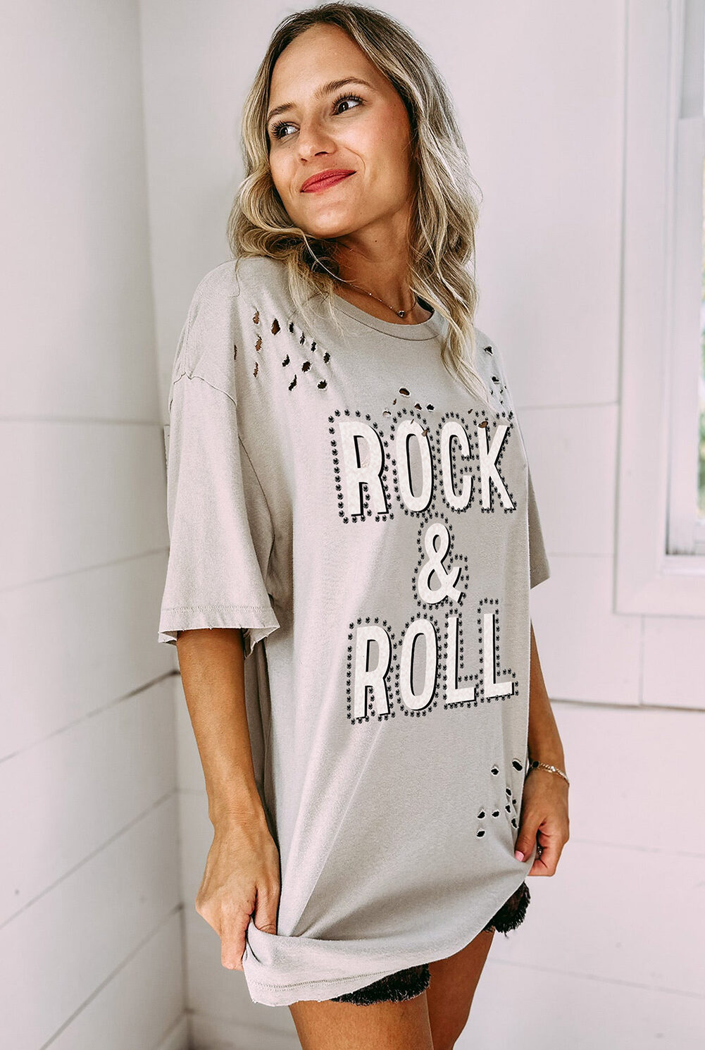 Gray Rock & Roll Graphic Distressed Vintage Tee