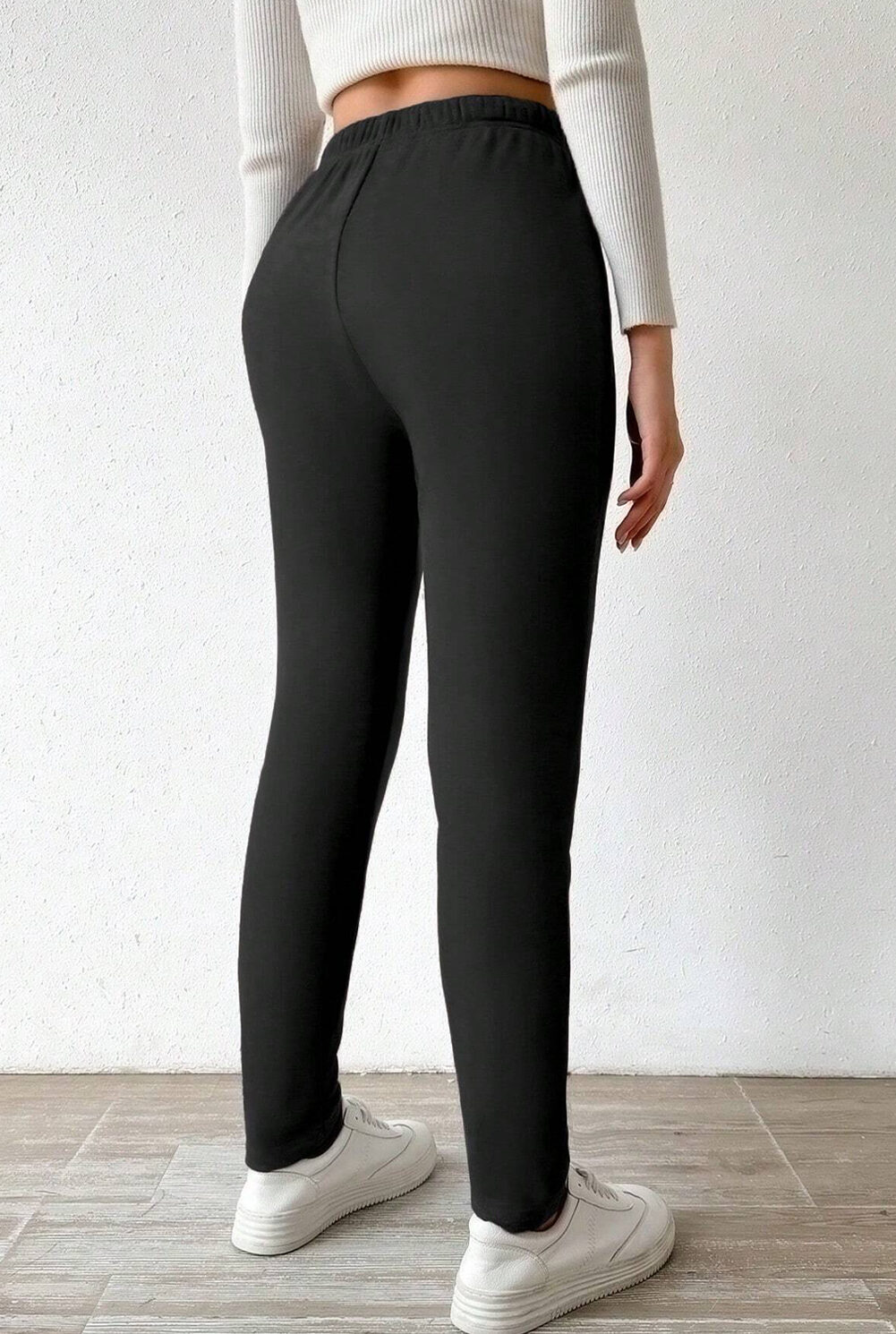 Black Thermal Lined Drawstring High Waist Leggings