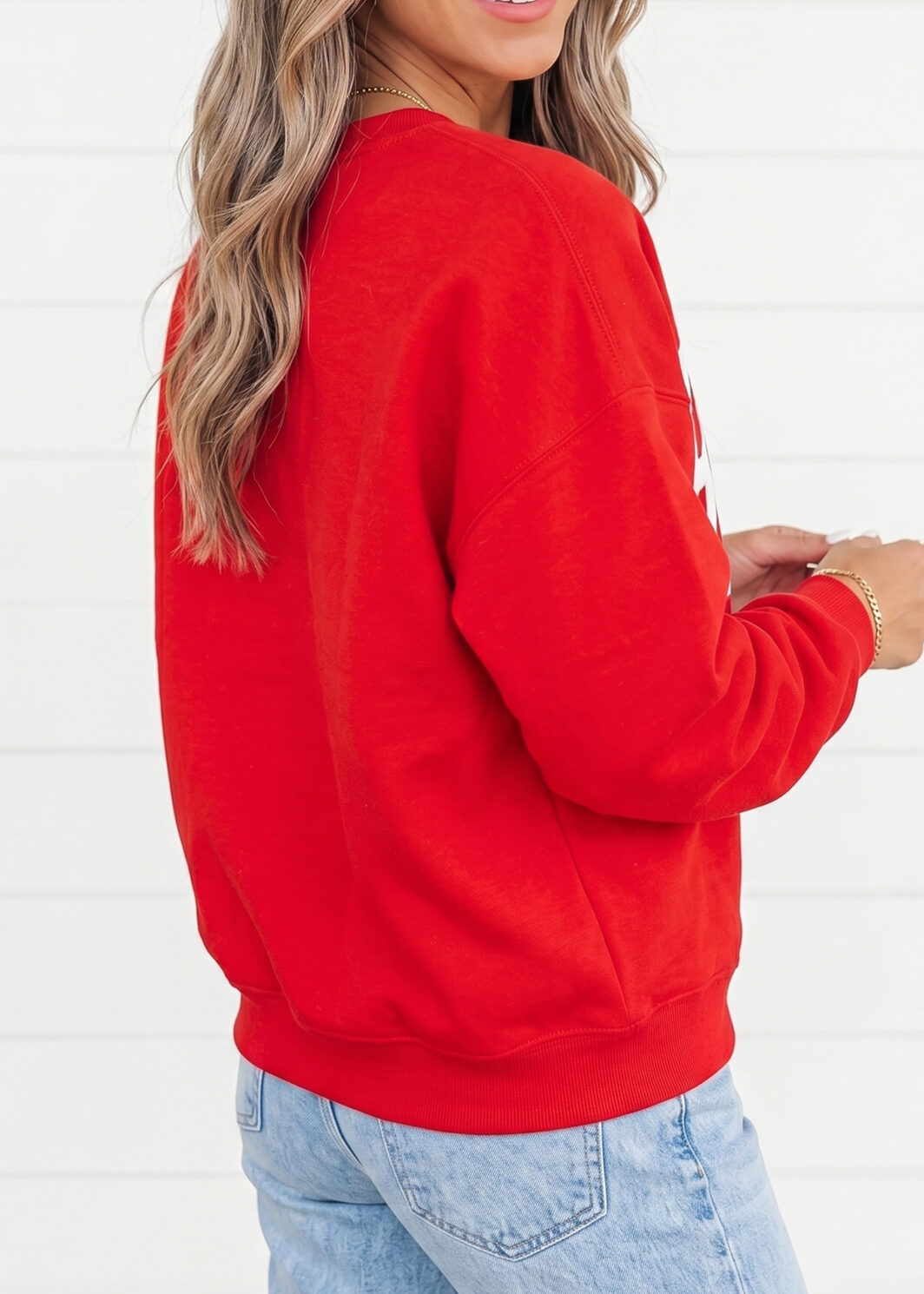 Fiery Red GAMEDAY Embroidered Patch Pattern Casual Shift Sweatshirt