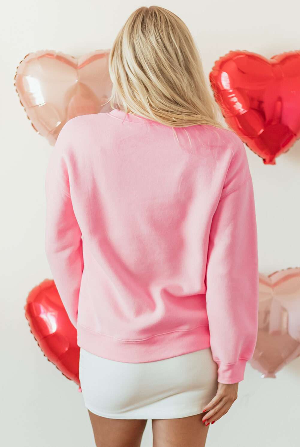 Pink LOVER Puff Print Drop Shoulder Pullover Sweatshirt