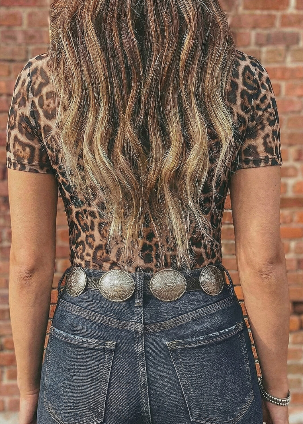 Camel Leopard Printed Mesh Short Sleeve Top
