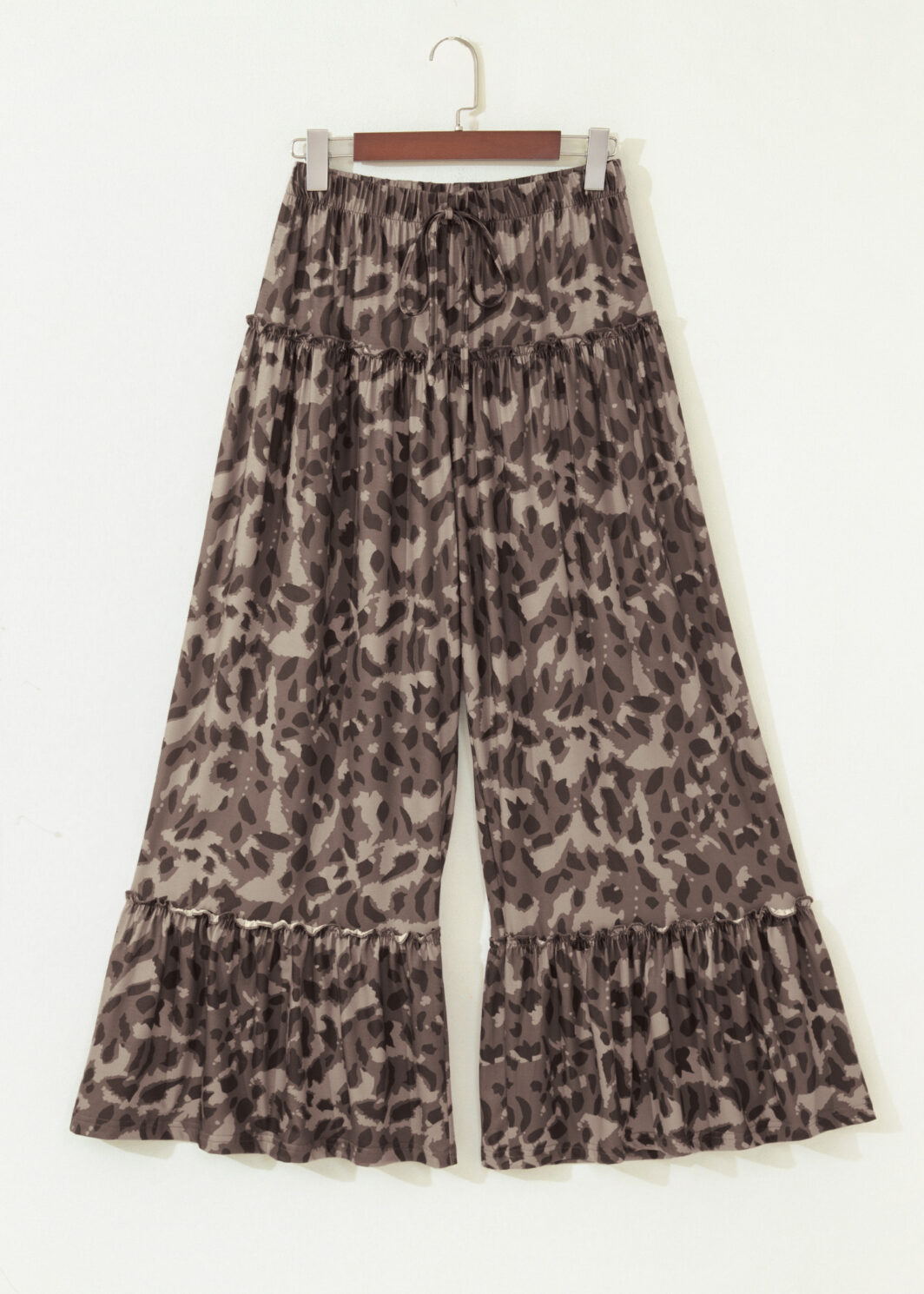 Brown Camo Print Wide Leg Casual Pants