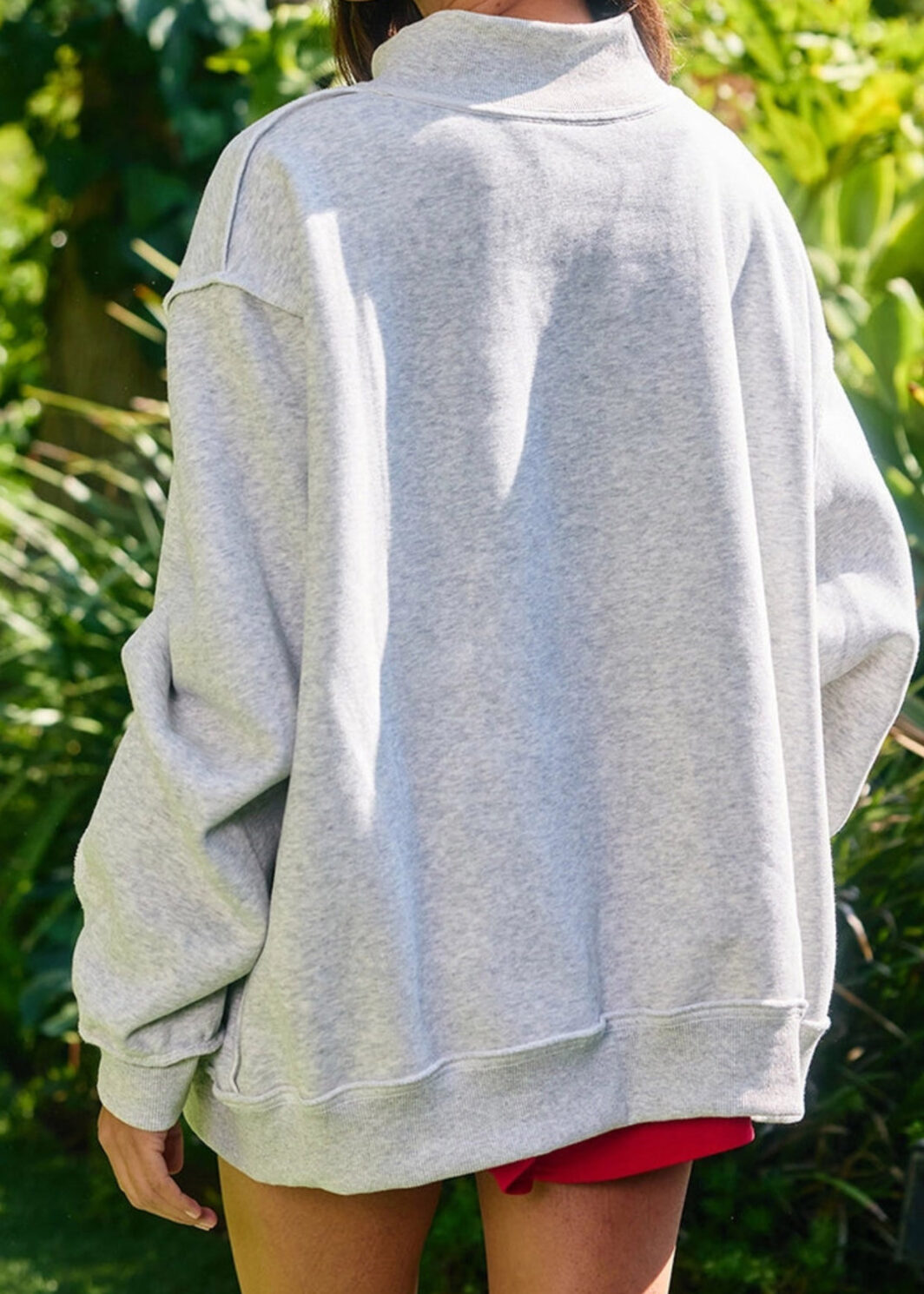 Light Grey Sequined Halloween Pumpkin Graphic Exposed Seam Mock Neck Sweatshirt