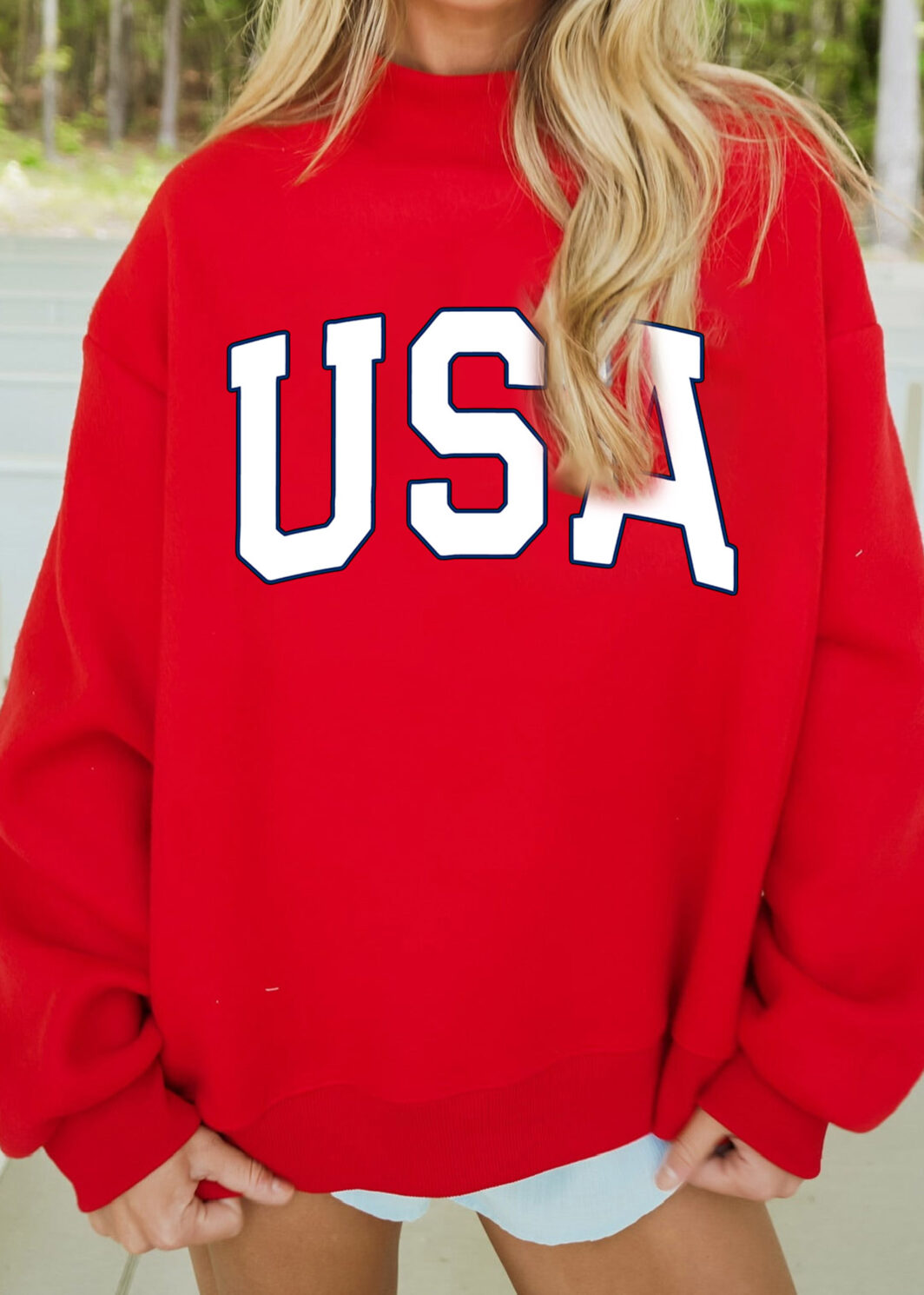 Racing Red American Flag/ USA Double Side Print Reversible Mock Neck Sweatshirt