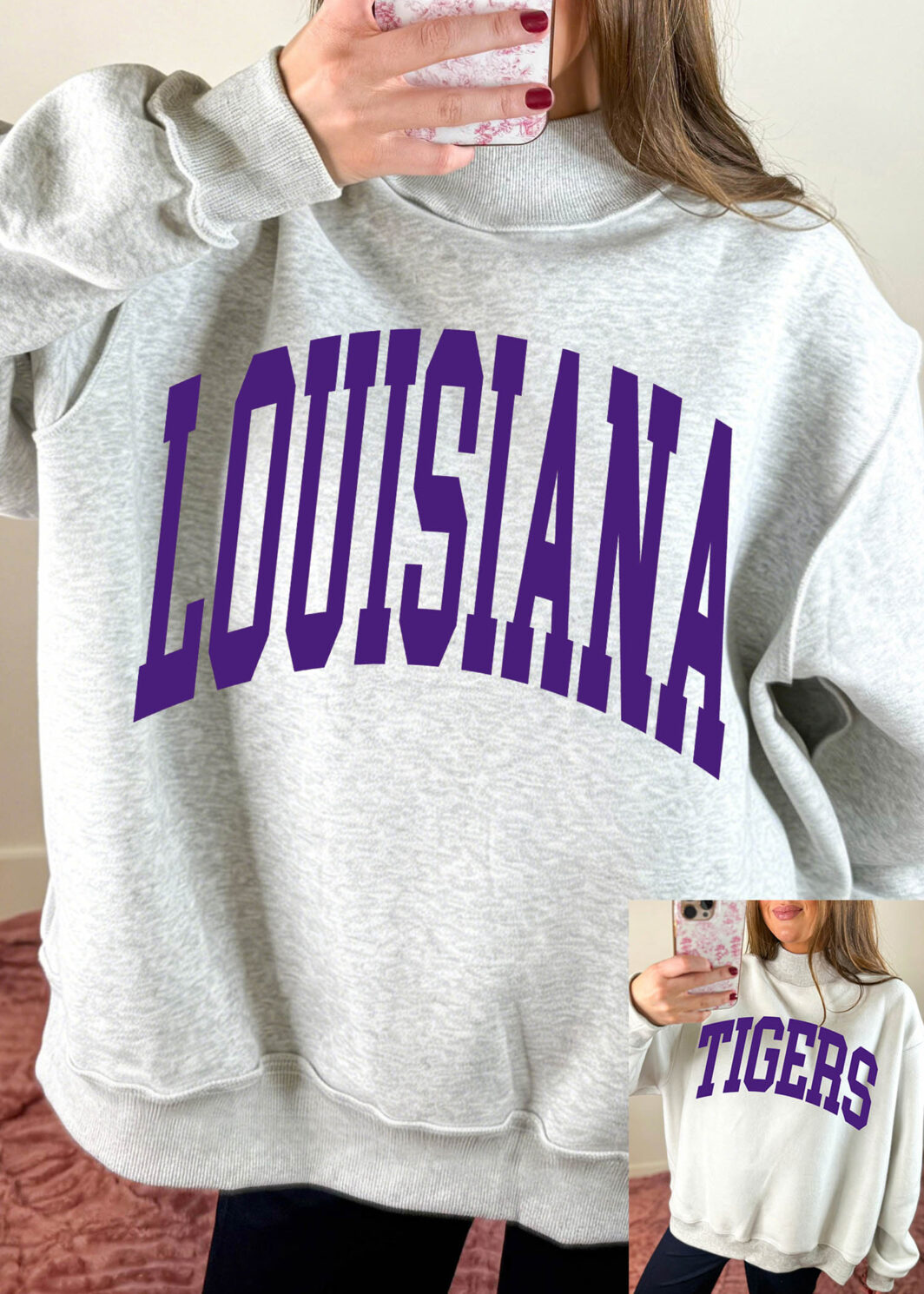 Light Grey LOUISIANA/ TIGERS Double Side Printed High Neck Reversible Sweatshirt