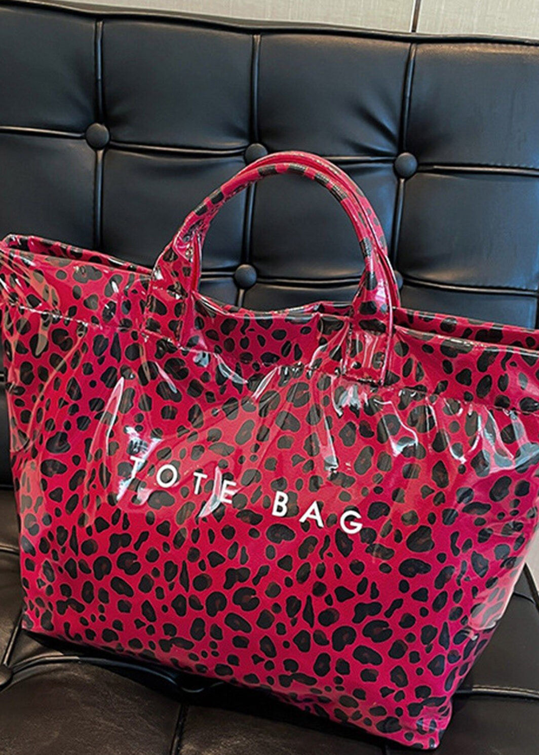 Fiery Red Leopard Print Travel Tote Bag