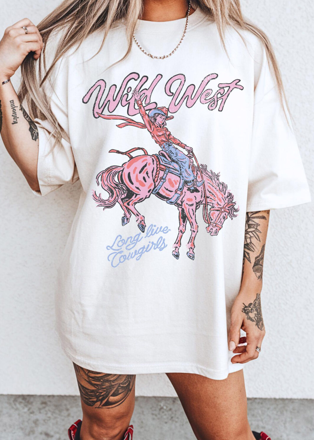 White Wild West Cowgirl Rodeo Graphic Tunic Tee
