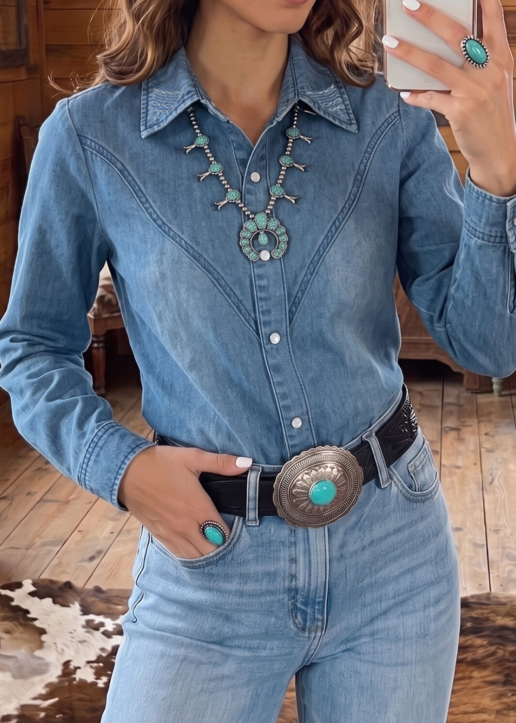 Myosotis Embroidered Western Detail Long Sleeve Collar Shirt