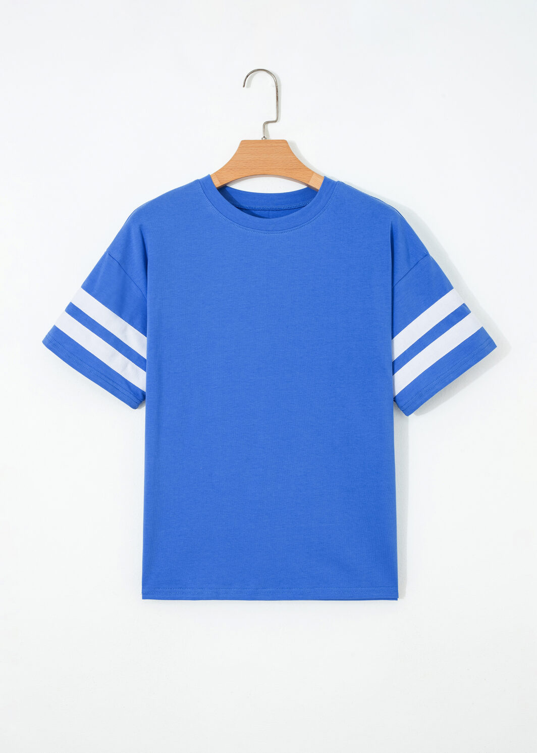 Dark Blue Varsity Striped Short Sleeve Crew Neck T Shirt