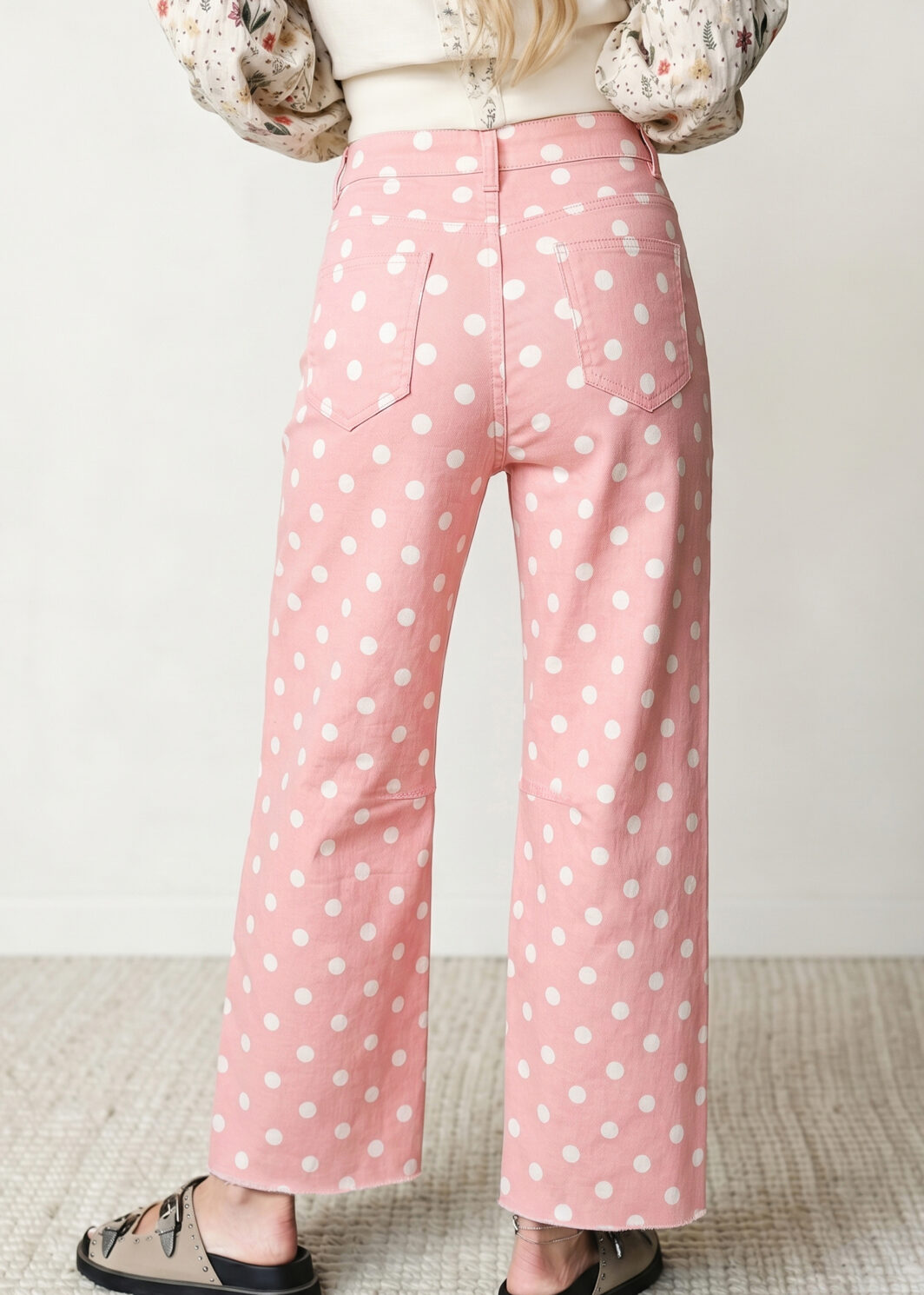 Pink Polka Dot Casual Slim Fit Jeans
