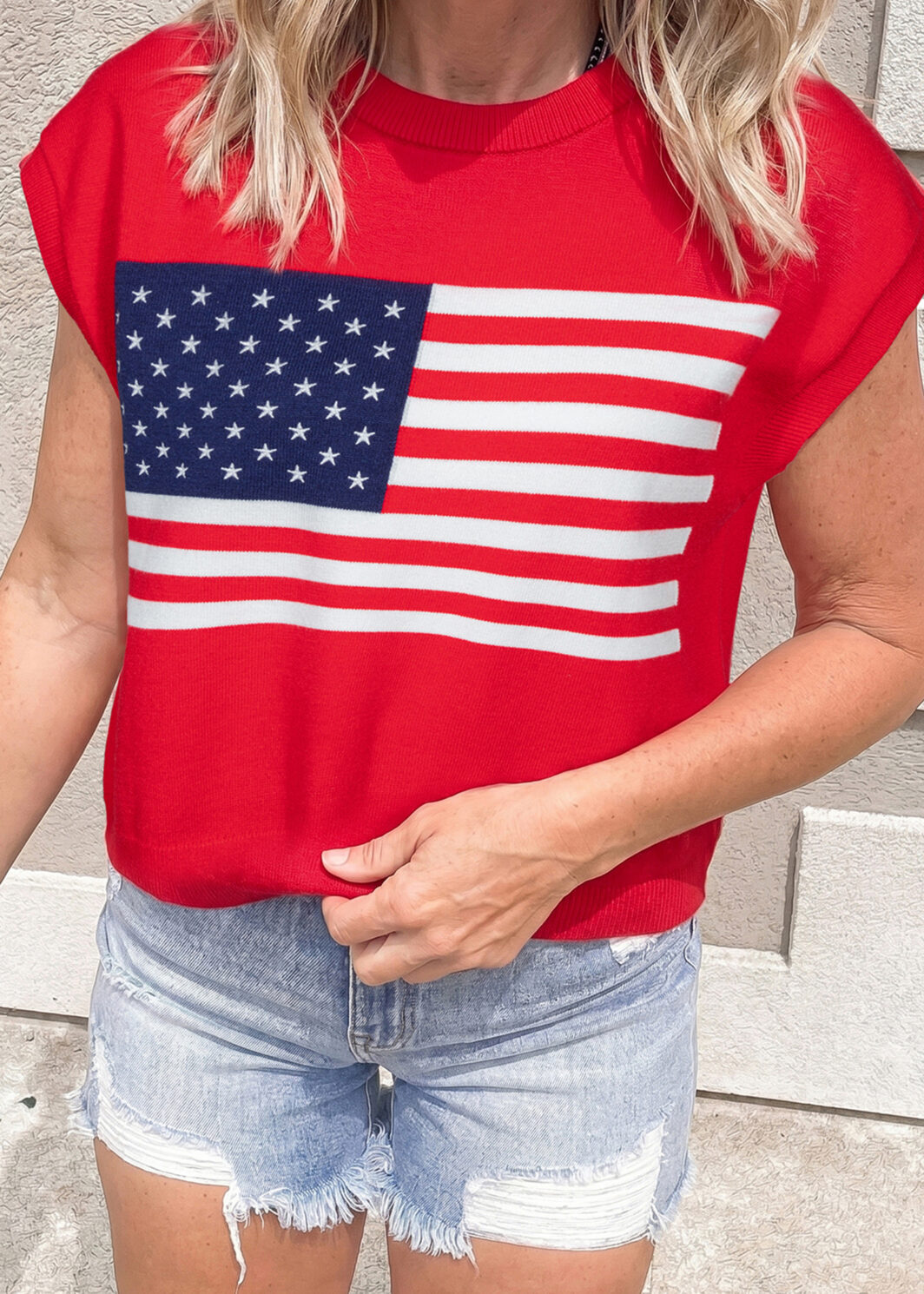 Fiery Red Stars and Stripes Dolman Short Sleeve Sweater