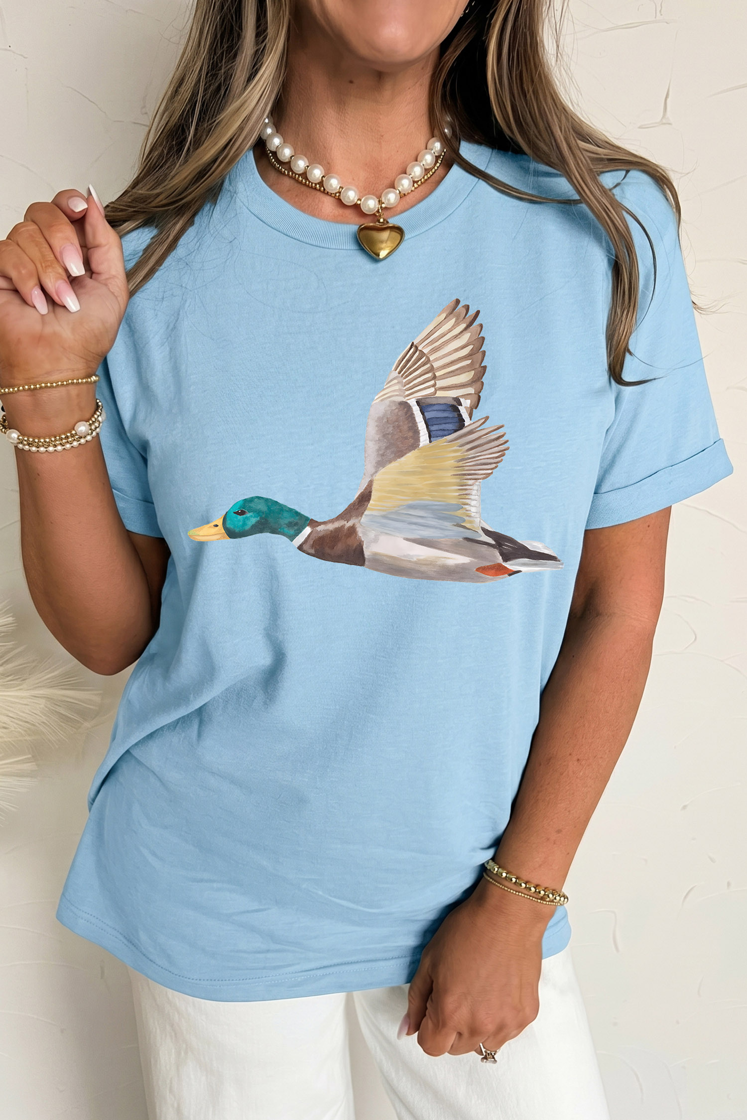 Light Blue Flying Mallard Print Western Graphic Tee