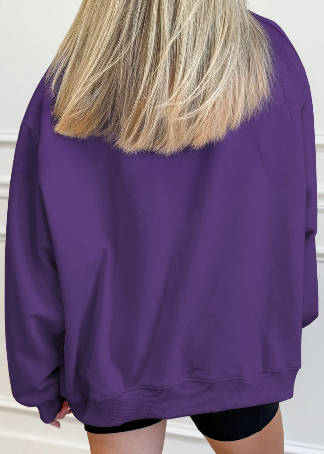 Tillandsia Purple Halloween Sequined Ghost Print Mock Neck Graphic Sweatshirt