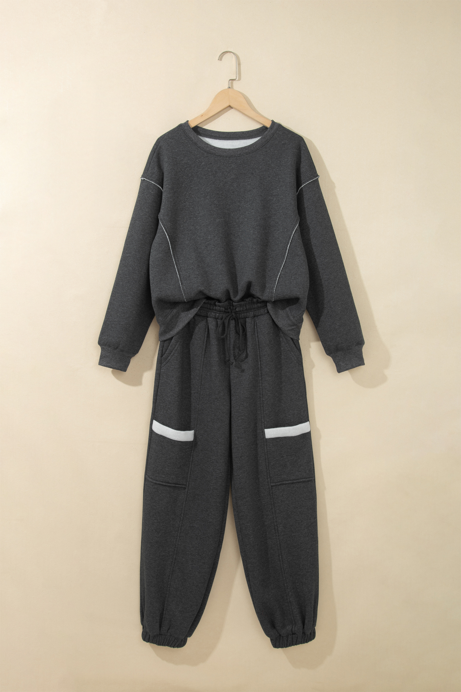 Carbon Grey Solid Colorblock Jogger Pants Set