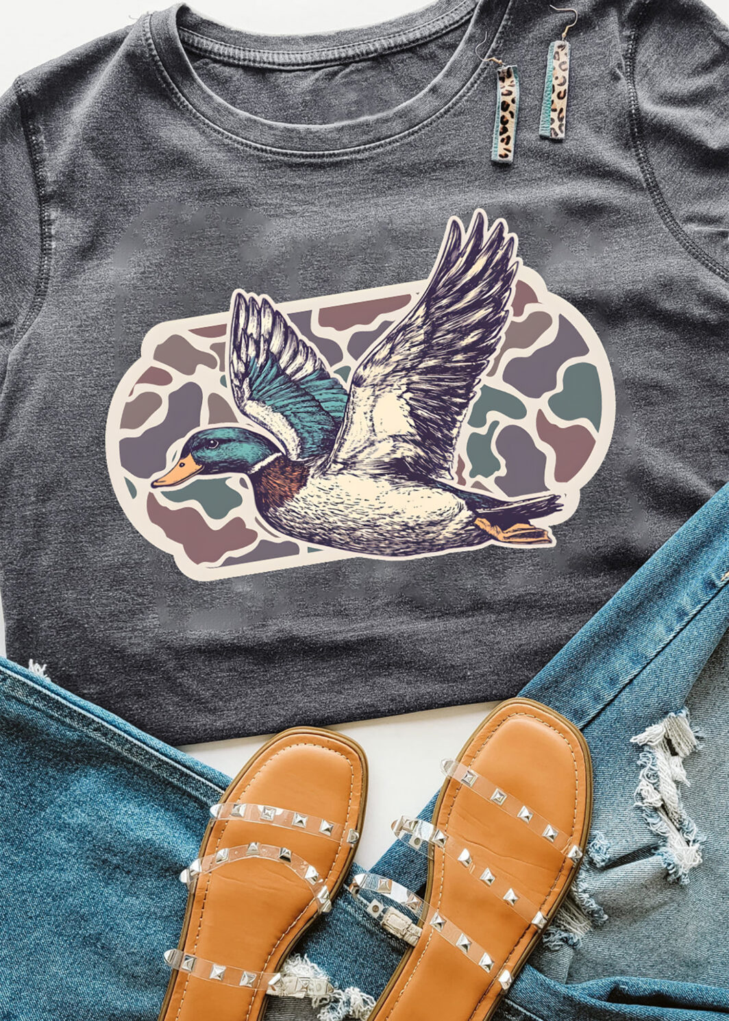 Gray Western Camo Mallard Graphic Tee