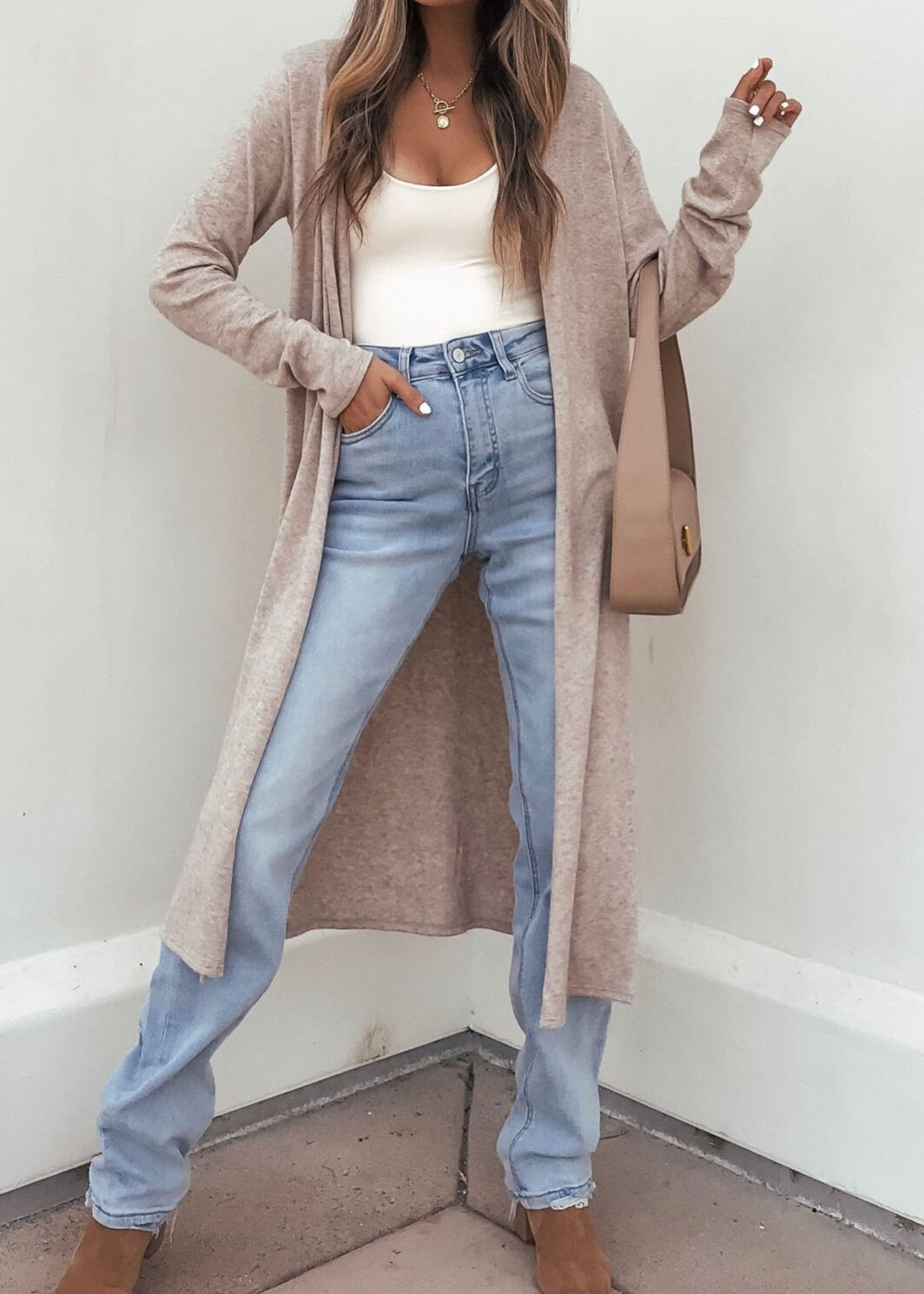 Parchment Solid Color Long Sleeve Casual Tunic Shift Cardigan