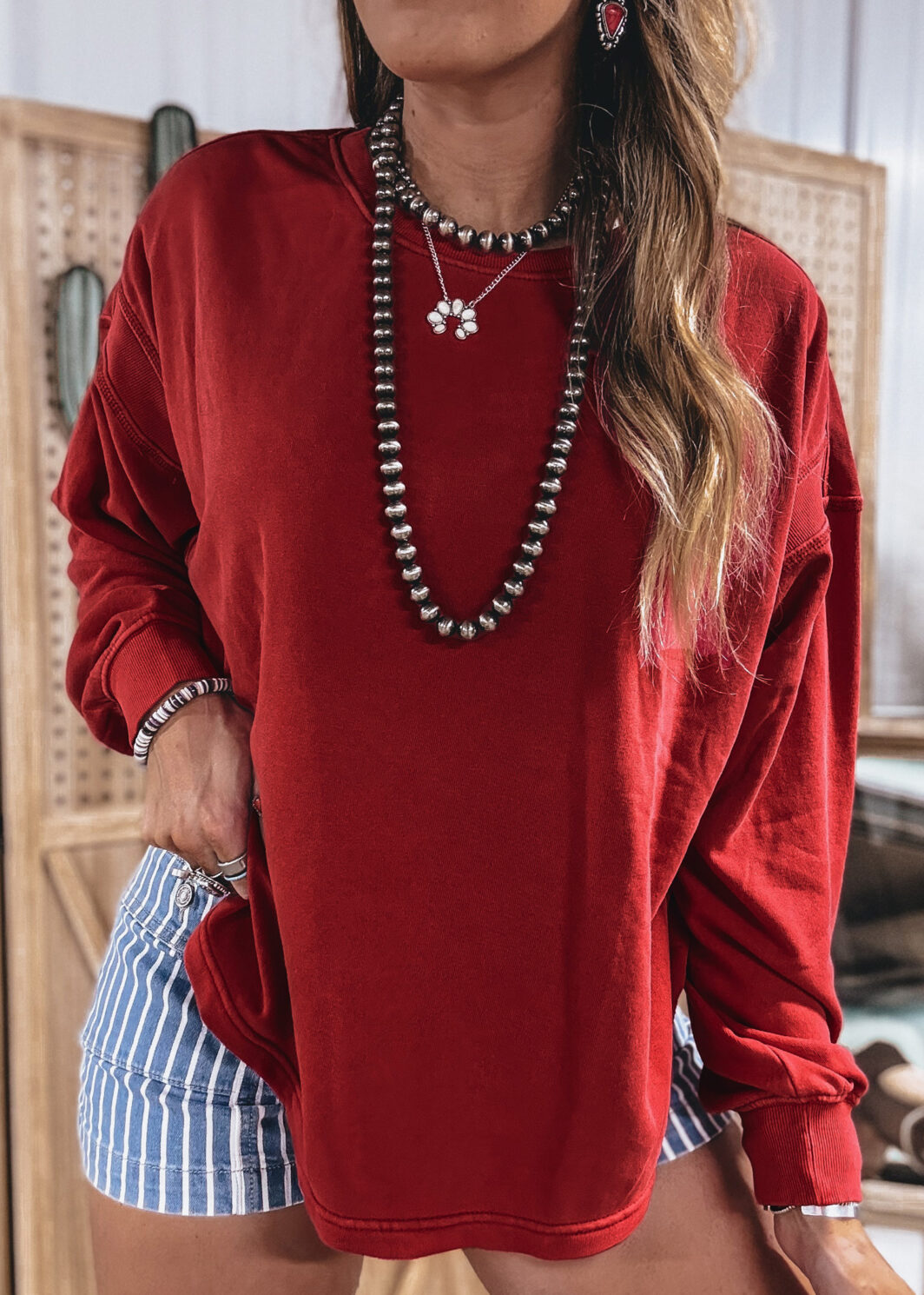 Racing Red Ribbed Detail Drop Shoulder Cutout Back Sweatshirt