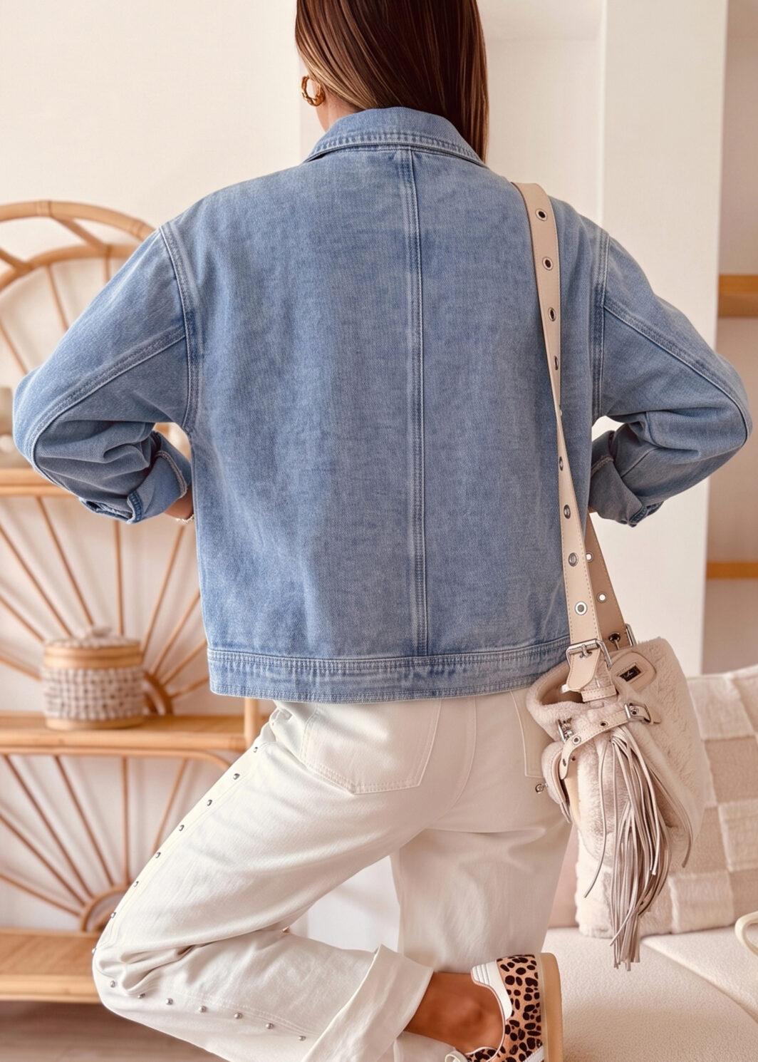 Beau Blue Studded Metal Zipper Rivet Pockets Long Sleeve Denim Jacket