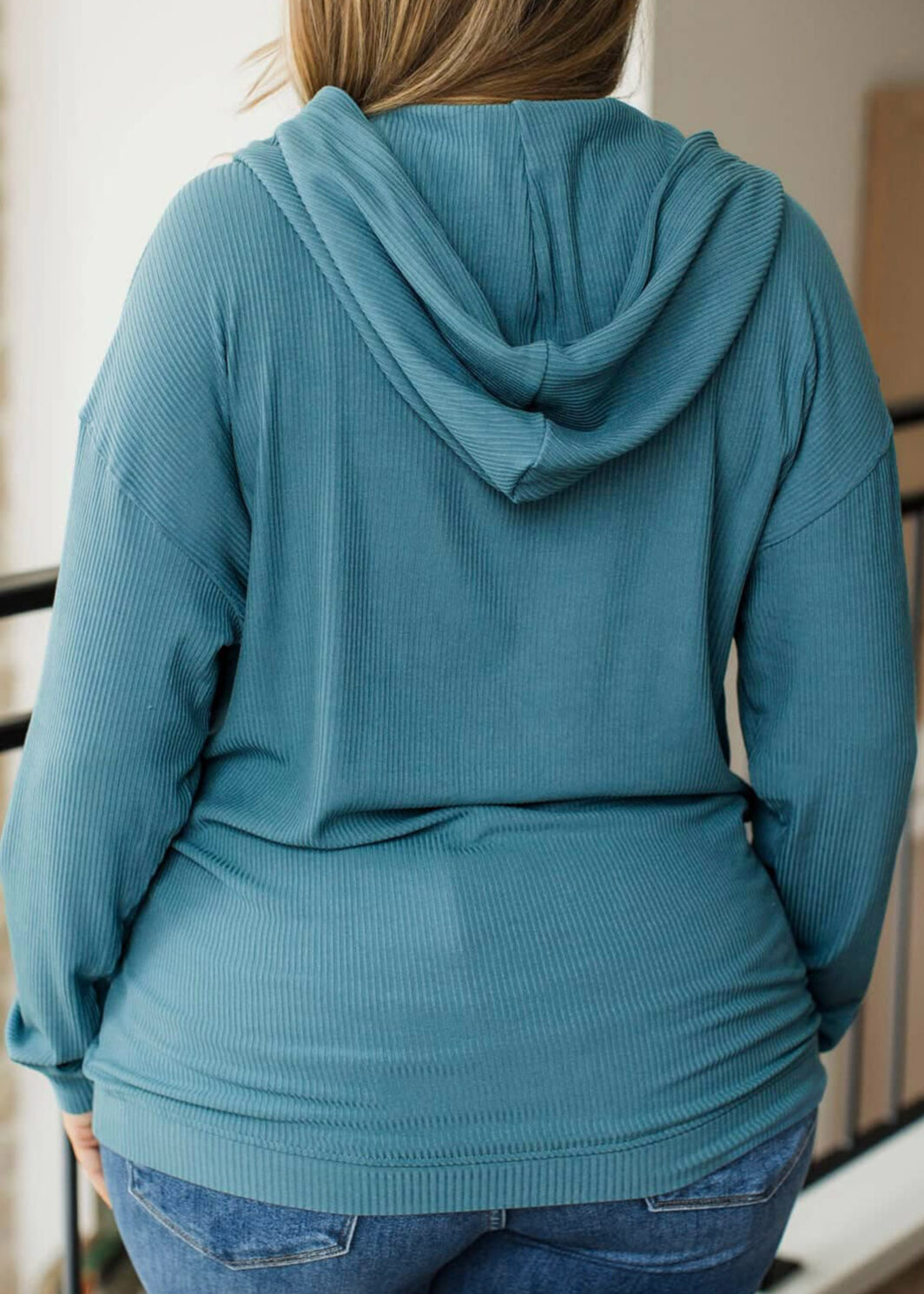 Lapis Ribbed Drop Shoulder Long Sleeve Plus Size Blouse