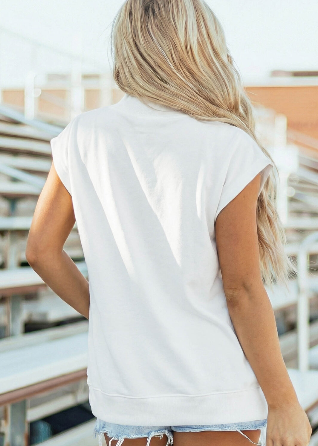 White Patriotic Slogan America Flag Print Mock Neck Tee