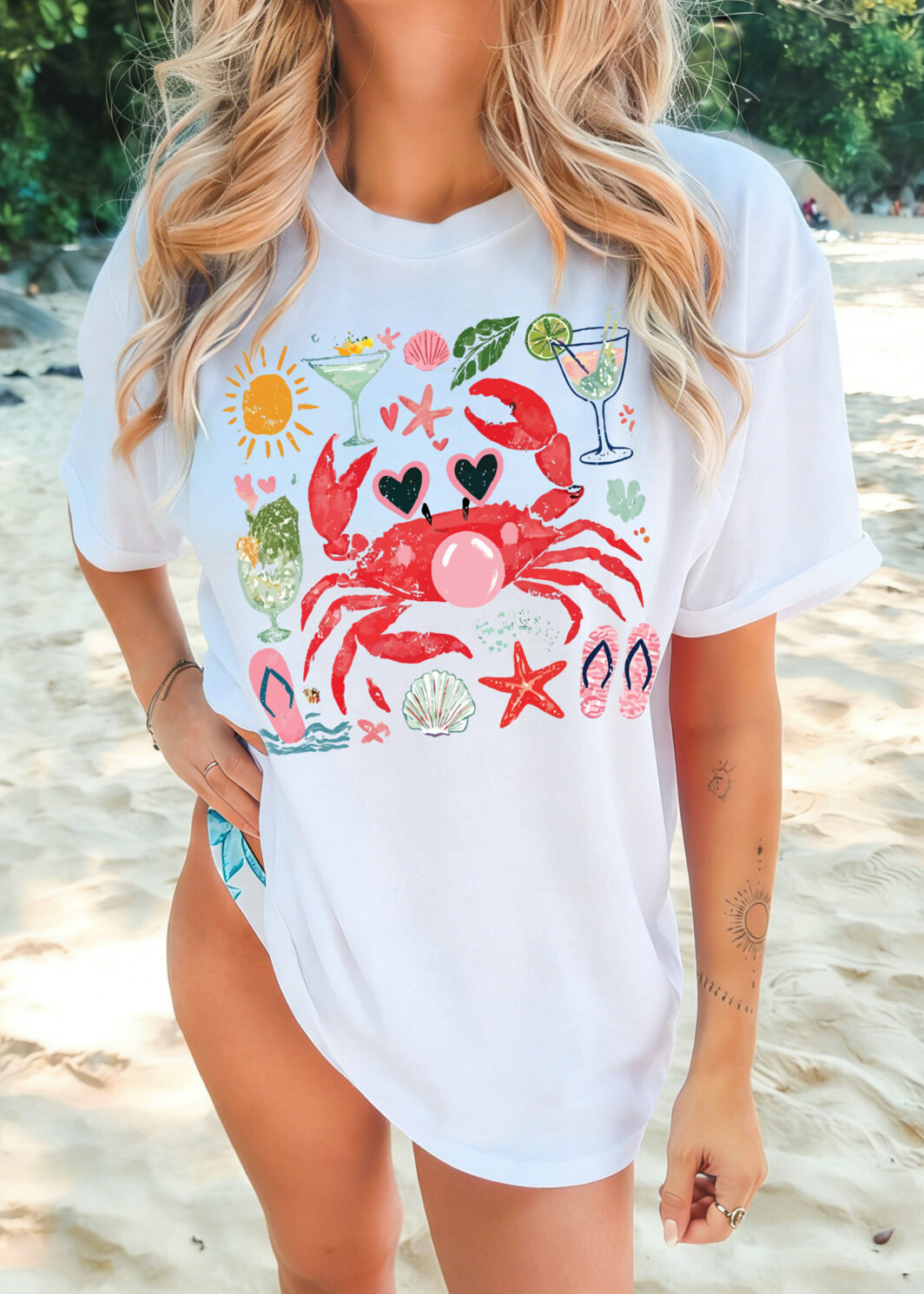 White Summer Vacation Crab Graphic Tee