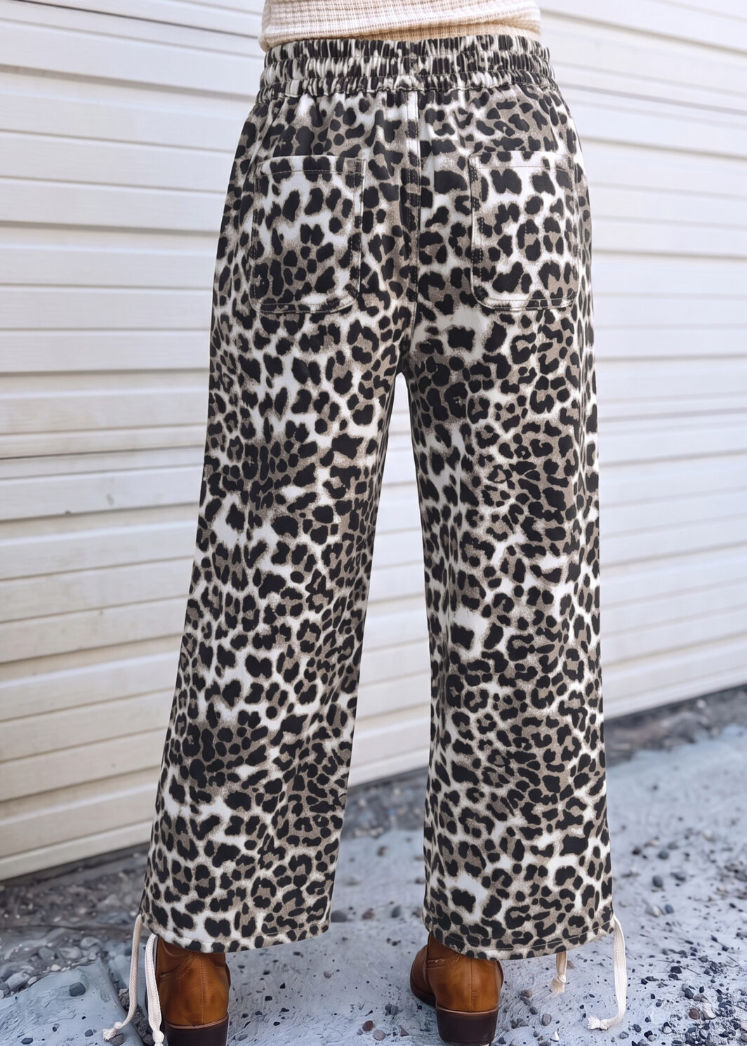 Black Leopard Print Drawstring Jogger Jeans