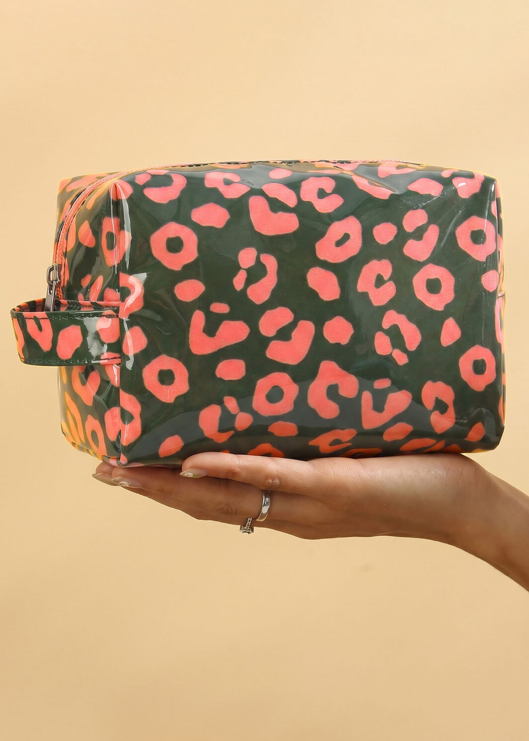 Blackish Green Leopard Print PVC Travel Makeup Organizer Cosmetic Bag